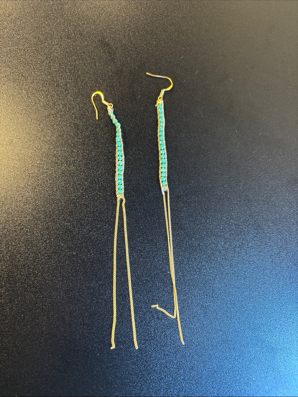 Anthropologie Gold and Turquoise Long Chain Dangle Earrings